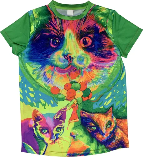 Vista 3 de aofmoka Ultraviolet Fluorescent Handmade Art Neon Blacklight Reactive Print T-Shirt for Women