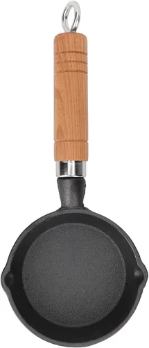 Vista 9 de Fdit Sartén, sartén de hierro fundido de 3.9 in con mango de madera, sartén para huevos, mini sartén para panqueques de fondo plano, utensilios