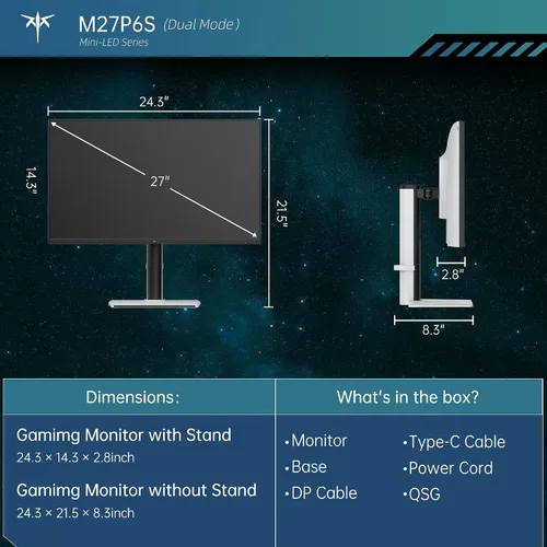 Vista 9 de KTC M27P6S Monitor para juegos mini LED 4K de 27 pulgadas, modo dual de Blanco