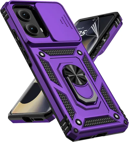 Vista 15 de Funda para Motorola Edge 2024 con cubierta deslizante para cámara, protector de pantalla HD [prueba de caídas de grado militar] Soporte de anillo