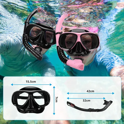 Vista 6 de Equipo de esnórquel para adultos, máscara de esnórquel para adultos, conjunto de máscara de buceo de visión amplia, antifugas y antivaho con lente