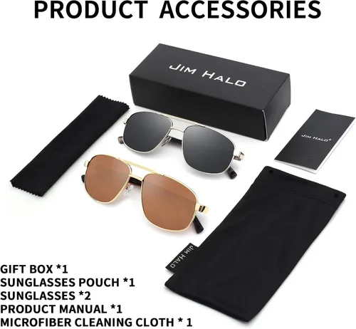 Vista 7 de JIM HALO Gafas de sol polarizadas de aviador para hombres y mujeres, gafas de sol clásicas militares para conducción, protección UV400