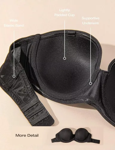 Vista 7 de Deyllo Sujetador sin tirantes para mujer, cobertura completa, brasier multidireccional, talla grande, alfombra roja