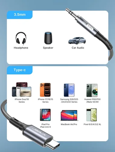 Vista 6 de JSAUX Cable USB C a conector auxiliar de audio de 0.1 in de 3.3 pies, cable