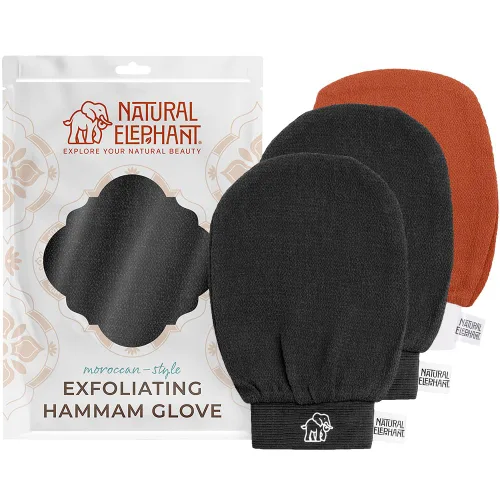 Vista 10 de Natural Elephant Guantes exfoliantes para hammam (2 negros y 1 marrón (paquete de 3))