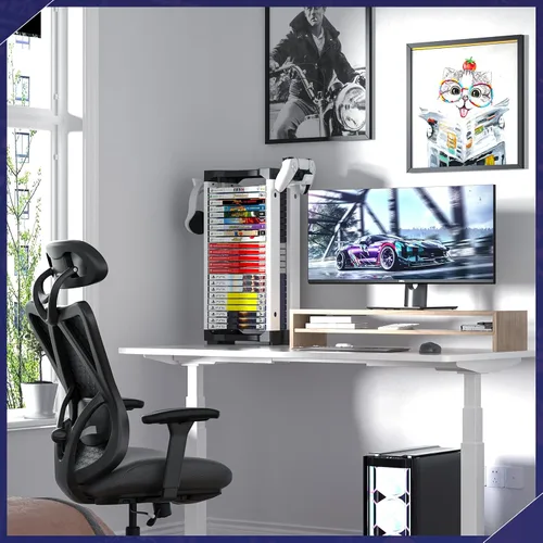 Vista 7 de Allnice Game Storage Tower Multifunction Video Game Shelf for 24 game Disk, 2 Headsets Controllers Holder Compatible with PS3PS4PS5 Nintendo