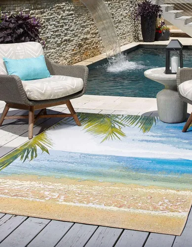 Vista 3 de Unique Loom Outdoor Coastal Collection - Provincetown - Alfombra rectangular de 2 x 3 pies, multicolor, azul
