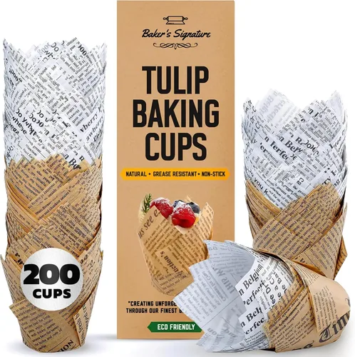 Vista 9 de Baker's Signature - Revestimientos para magdalenas de tulipán, forros para magdalenas para hornear – 200 piezas de papel pergamino para cupcakes