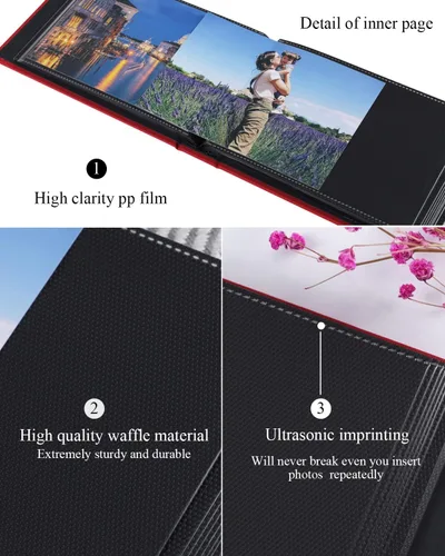 Vista 5 de Álbum de fotos pequeño de 4 x 6 pulgadas, paquete de 2 unidades con capacidad para 56 imágenes, cubierta de lino con ventana frontal, bolsillo