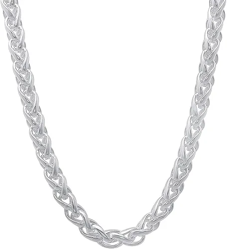 Vista 3 de The Bling Factory 5mm Solid .925 Sterling Silver Braided Wheat Chain Necklace