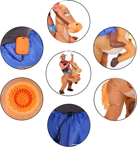 Vista 4 de LAUJOY Disfraz de caballo inflable de Halloween Disfraz de vaquero unicornio traje para adultos fiesta cumpleaños Cosplay fantasía vaquero
