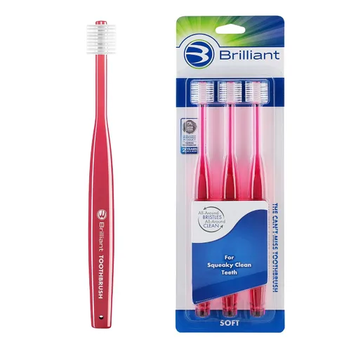 Vista 15 de Brilliant Oral Care - Cepillo de dientes para adultos con cerdas suaves, cabeza redonda y limpieza completa para dientes y encías, azul, 1 paquete