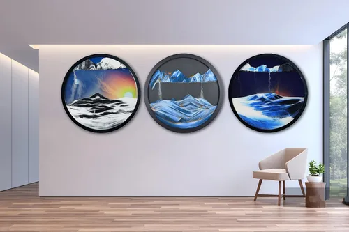Vista 5 de Arte de arena en movimiento para montaje en pared, escultura giratoria de 17.3 pulgadas para montar en la pared, paisaje de arena de mar profundo