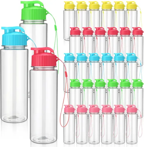 Vista 10 de Maxcheck 30 botellas de agua a granel, estilo clásico, negro 17 Oz Plastic Sports Water Bottles, Flip Top with Handle Strap, Lightweight Leakproof