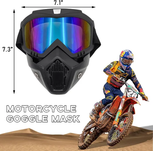 Vista 2 de povtii Gafas de Motocicleta, Gafas de Casco de Dirt Bike Resistentes al Viento con Máscara Facial Removible, Accesorios de Motocicleta (Colorido)