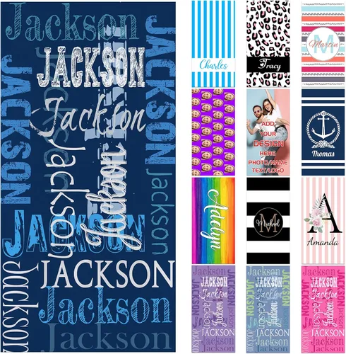 Vista 9 de Toallas de playa personalizadas para adultos y niños con nombres, toallas de playa personalizadas para hombres y mujeres, toalla de baño