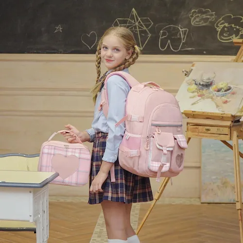 Vista 2 de Mochila para niñas - Mochilas para libros y mochila escolar para niñas, Rosado, Mochilas Daypack