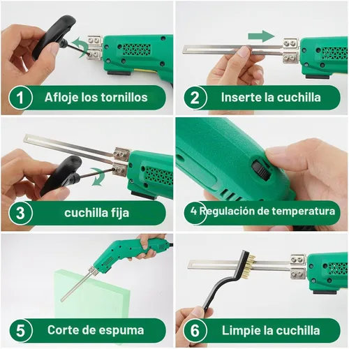 Vista 8 de Cuchillo Eléctrico de 300W Refrigerado por Aire - Herramienta de Corte de Espuma con Cuchillas y Accesorios Utilice el Cortador de Espuma