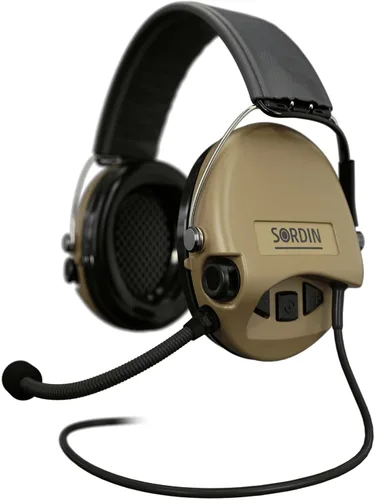 Vista 7 de Sordin MIL CC Ear Muffs - Military Ear Defenders w/Radio Connection, Microphone & Leather Headband - Tactical Earmuffs
