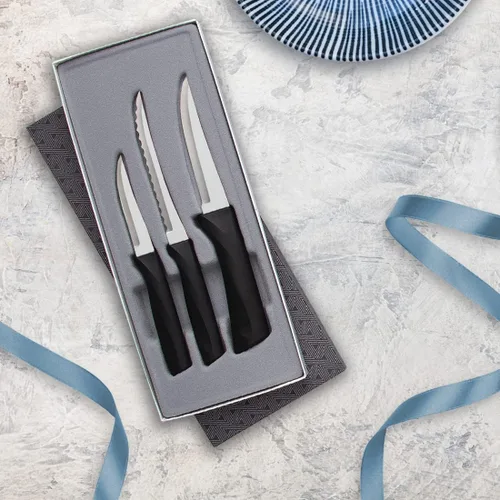 Vista 3 de RADA Cutlery - Juego de 3 piezas de cuchillo de himno, juego de regalo con afilador de borde rápido, asas negras