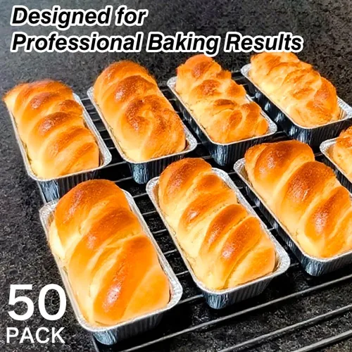Vista 4 de MOACOCK Paquete de 50 mini moldes para pan de 1 libra, 6 x 3.5 x 2 pulgadas, moldes de pan desechables de papel de aluminio para hornear pasteles
