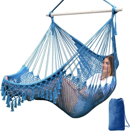 Vista 8 de Chihee Hamaca Silla de malla tejida hecha a mano Asiento colgante Barra esparcidora de metal