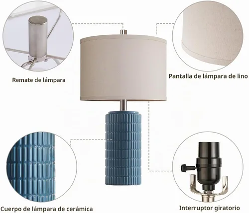 Vista 4 de AIEAMPDO Juego de 2 lámparas de mesa de cerámica estilo granja de 23'' para sala de estar, lámpara rústica para mesita de noche para dormitorio