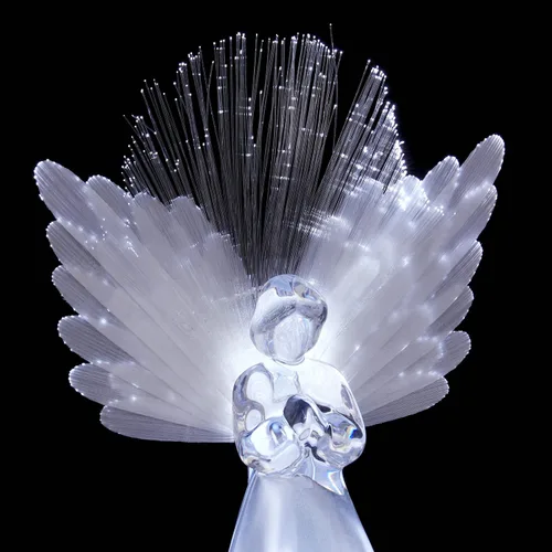 Vista 9 de Alpine Corporation Adorno para la Copa del Árbol de Ángel de 11 pulgadas de alto con alas de fibra óptica y luz LED, con función de temporizador