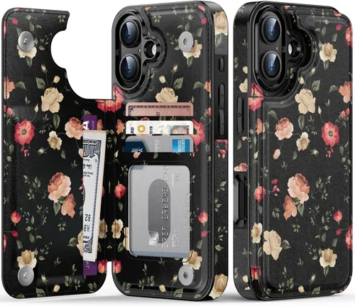 Vista 370 de LETO para iPhone 15 Pro Funda tipo cartera - Tapa tipo folio con patada - Diseños de moda - Tarjetero - Funda protectora para mujeres y niñas - 6.1