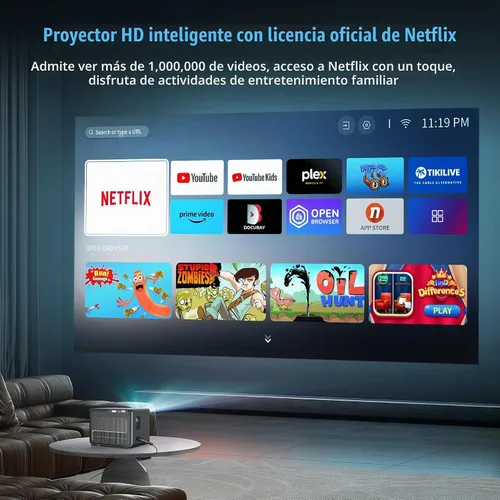 Vista 2 de [Netflix oficialmente y aplicaciones integradas] Mini proyector con WiFi y proyector Bluetooth HD 1080P, 1200 ANSI, proyector de video automático