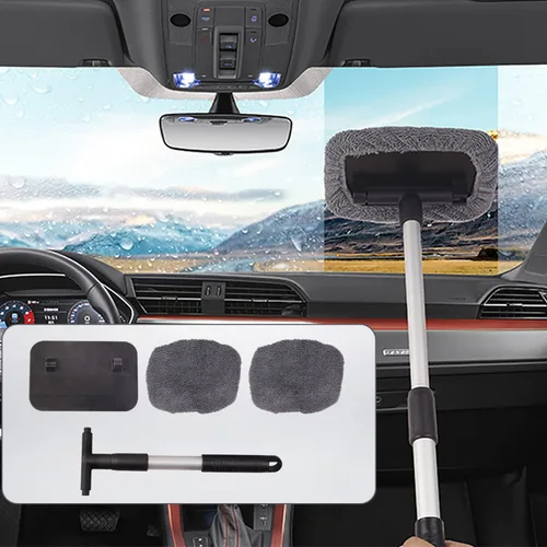 Vista 9 de Limpiavidrios, Herramienta de Limpieza de Parabrisas, Limpiador de Ventanas de Microfibra con Mango Extensible, Kit de Limpiavidrios para Auto azul