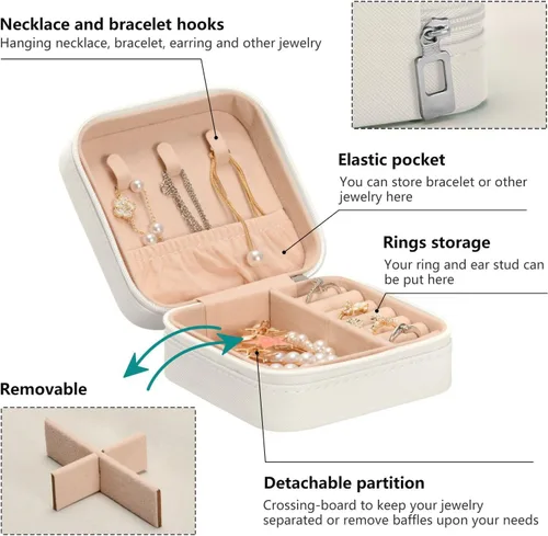Vista 4 de FRODOTGV Fashion Texture Bouquet Lovely Roses Pink Blue Travel Jewelry Box for Women, Small Jewelry Storage Case Mini Storage Organizer for