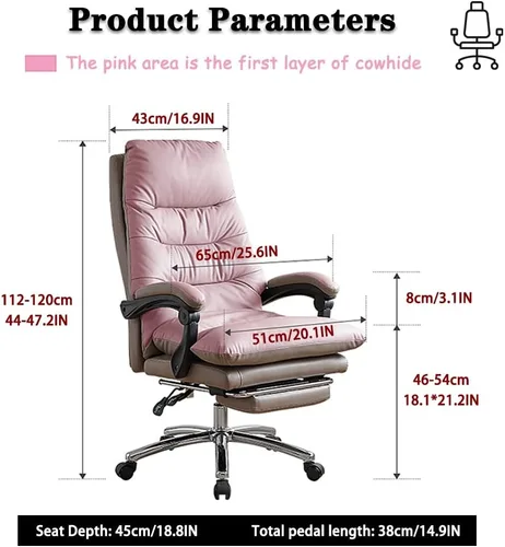 Vista 2 de Silla ejecutiva, silla de escritorio comercial, silla de oficina de piel de vacuno duradera, silla de oficina de piel de vacuno ajustable y cómoda