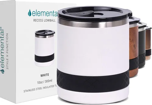 Vista 13 de Elemental Recess Vaso bajo de 10 oz, taza de acero inoxidable de triple pared con tapa de Tritan no fracturable, vaso de whisky aislado, taza