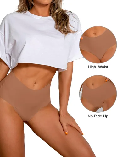 Vista 2 de DEANGELMON Tanga sin costuras para mujer, tanga, ropa interior para entrenamiento, cintura alta, tanga, paquete múltiple