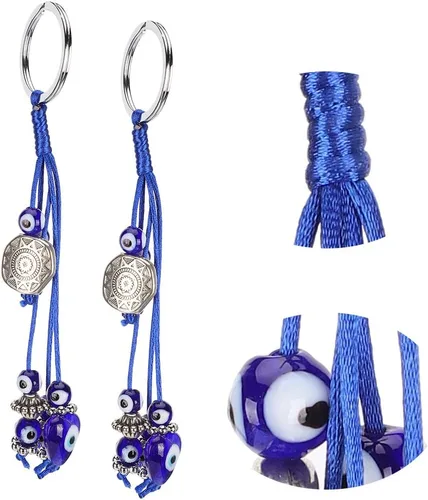 Vista 9 de 2Pcs Blue Eyes Keychain, Evil Eye Keychain, Cute Protection keychains, Good Luck Keychain, Amulet Car Keychains for Purse Backpack Handbag Hanging