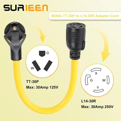 Vista 2 de Cable adaptador para generador NEMA TT-30P a L14-30R de 1.5 pies
