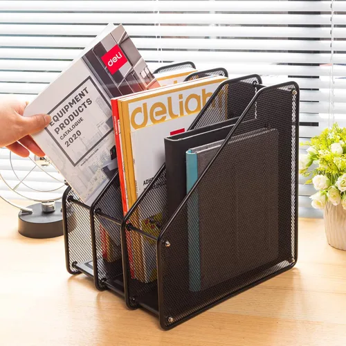 Vista 6 de deli Soporte de malla para archivadores, organizador de escritorio, carpeta de documentos, para organización y almacenamiento de oficina, 3