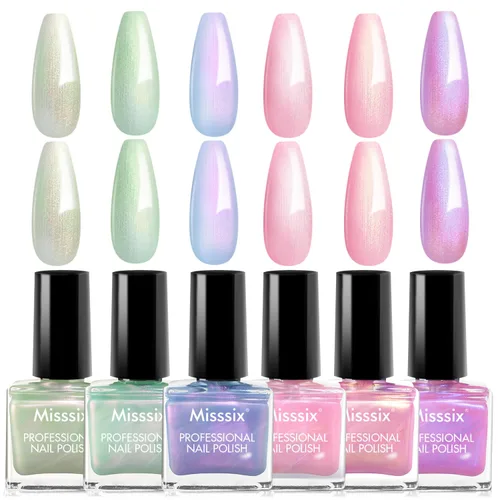 Vista 8 de Misssix 12 Pcs Nail Polish Set 10 Colors with Base Coat and Top Coat, Quick Dry Nail Polish, Mini Nail Lacquer Strengthening Manicure DIY Nail Art