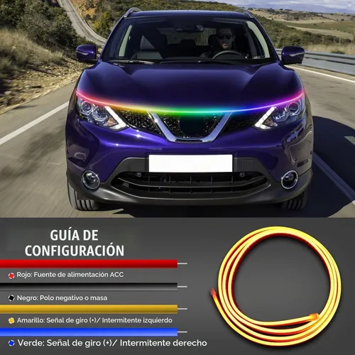 Vista 4 de DREAMIZER Tira de luz LED de 94" RGB para capó de coche, tira de luz LED multicolor exterior, luces LED dinámicas impermeables y flexibles