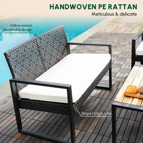 Vista 5 de BEEFURNI Juego de 4 muebles de mimbre para patio al aire libre, color negro