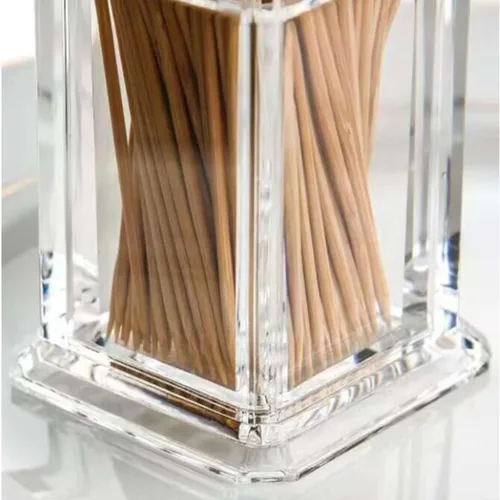 Vista 7 de Palillo de dientes acrílico de algodón dispensador dispensador organizador caja de almacenamiento transparente con tapa (forma rectangular)