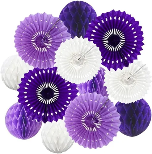 Vista 23 de 12 piezas de bolas de panal de 6 pulgadas y 8 pulgadas, abanicos de papel de seda, abanicos de bolas de panal para fiestas, decoraciones de pared
