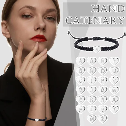 Vista 2 de 14KWhite Gold Plated Initial Heart String Bracelets for Women Men Teen Girls Boys Handmade Rope Braided Bracelet Minimalist Jewelry Matching Couple