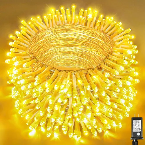 Vista 42 de Guirnalda de luces navideñas con 100 LEDs, tira de 33 pies, 8 modos, conectable, impermeable, parpadeante, con temporizador y memoria, para Azul