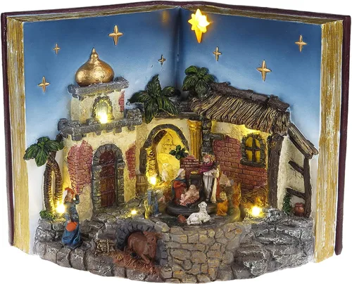 Vista 6 de Mr. Christmas - Caja de sombra con marco de resina dorada del 90º aniversario con carrusel