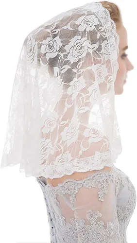 Vista 2 de Velo de Mantilla de encaje floral, vintage, bufanda latina para cubrir la cabeza, velo de capilla