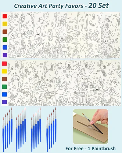 Vista 3 de Vileafy 20 recuerdos de fiesta bajo el mar para niños de 4 a 8 años, marcadores de bolsillo para pintura de acuarela DIY -pintura con agua, mini