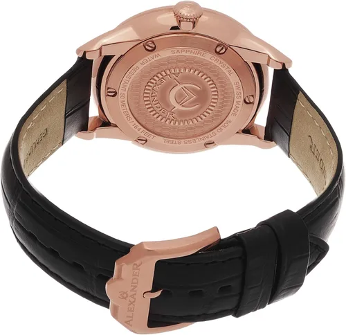 Vista 2 de Alexander Reloj analógico de cuarzo para hombre con correa A911-05, NegroOro rosa, Correa