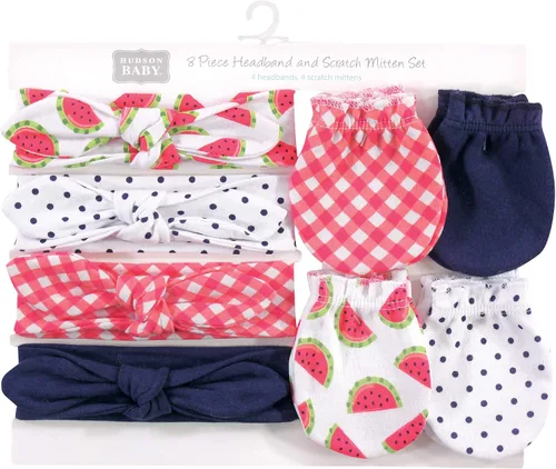 Vista 13 de Hudson Baby Conjunto de diadema de algodón y manoplas para rascar para bebé